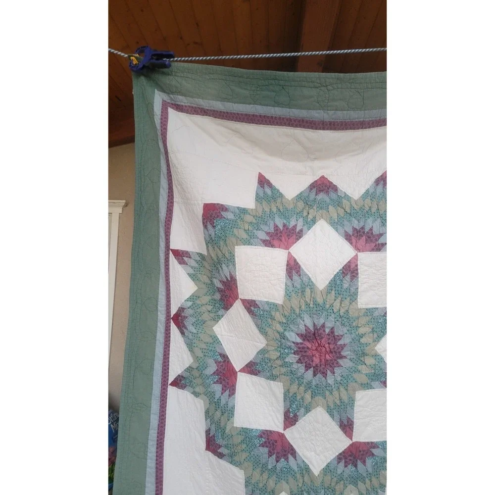 Vintage Handmade Lone Star Quilt 60x80 Patchwork Star of Bethlehem Cottagecore